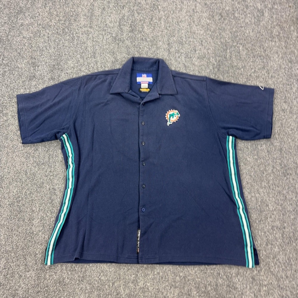 VTG Miami Dolphins Shirt Mens XL Blue NFL Football Button Front Reebok